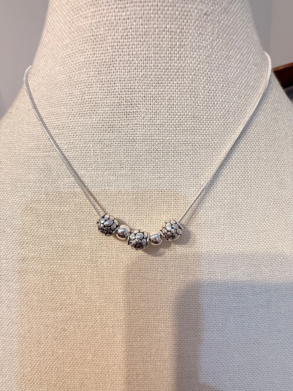 Vintage NOS Silver Tone Beaded Slider Necklace 16”